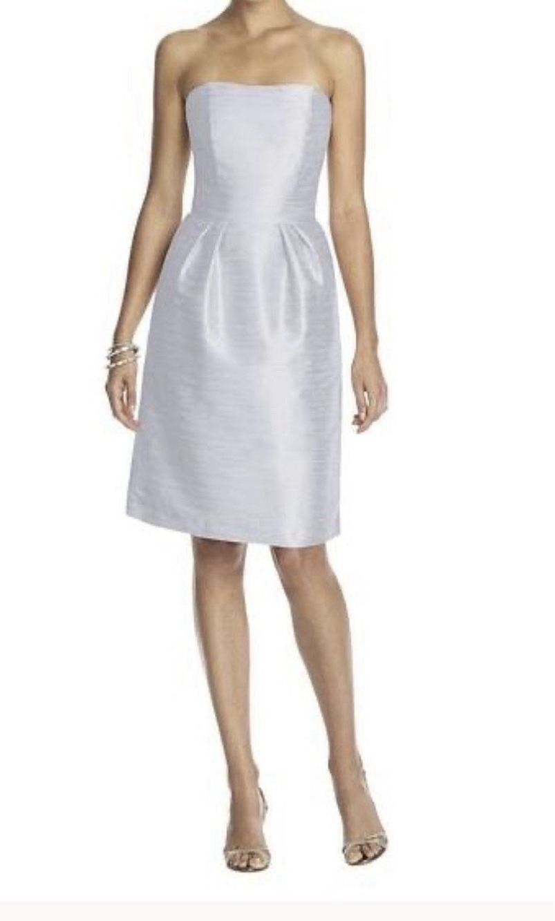 Alfred Sung Strapless Cocktail Length Dress Style D614 Dove Womens Size 12 NWT